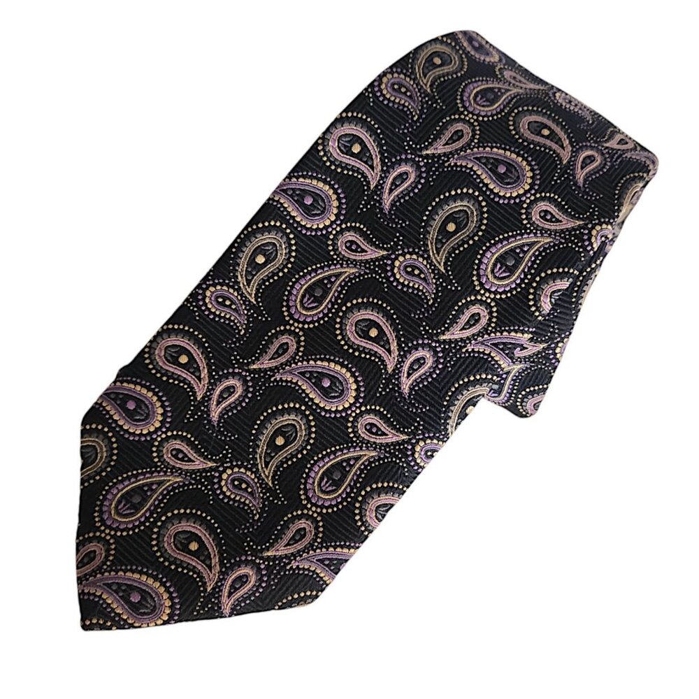 Robert Talbott Carmel 100% Silk Tie Hand Sewn Paisley‎ Made In USA Purple Black